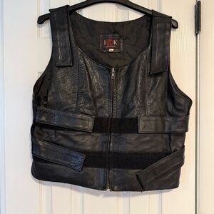 Black Leather Biker Motorcycle Vest with Zipper